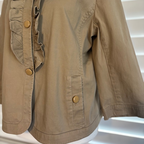 Talbots Womens Khaki Blazer Size 14P Ruffle 3/4 Sleeves Stretch  Spring Pockets‎ - Picture 5 of 9